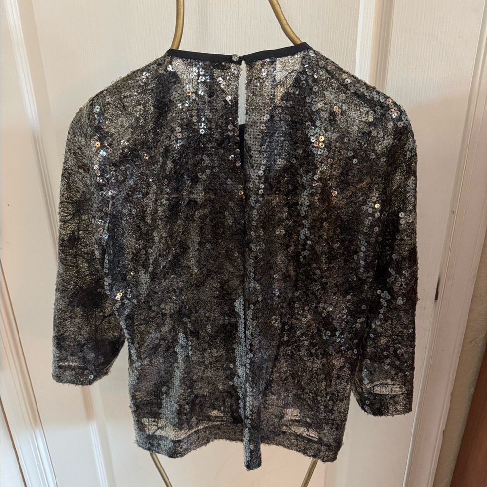 Louis Vuitton Gray/Black Sequin 3/4 Sleeve Blouse - Picture 5 of 8